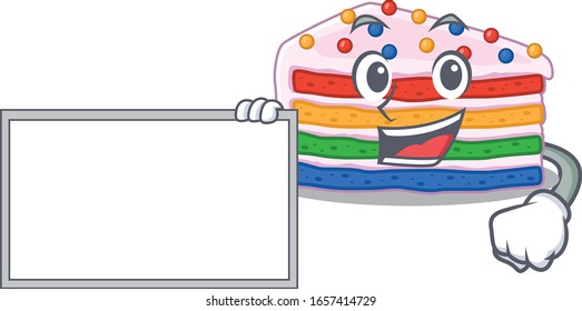 cartoon character of rainbow cake design concept bring a board