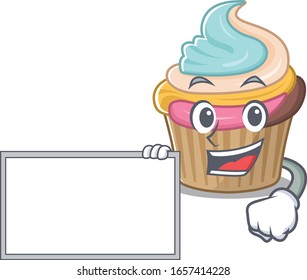 cartoon character of rainbow cupcake design concept bring a board