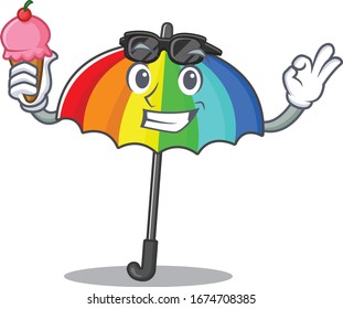 cartoon character of rainbow umbrella holding an ice cream