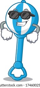 cartoon character of rattle toy wearing classy black glasses