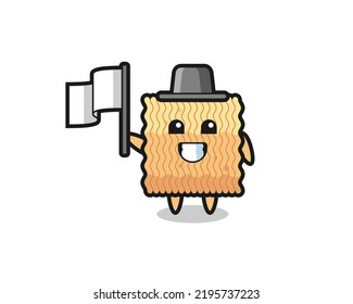 Cartoon character of raw instant noodle holding a flag , cute style design for t shirt, sticker, logo element