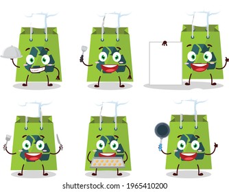 Cartoon character of recycle bag with various chef emoticons