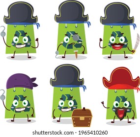 Cartoon character of recycle bag with various pirates emoticons