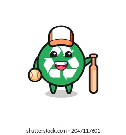 Cartoon character of recycling as a baseball player , cute design