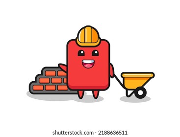 Cartoon character of red card as a builder , cute style design for t shirt, sticker, logo element