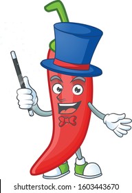 Cartoon character of red chili performance as a Magician