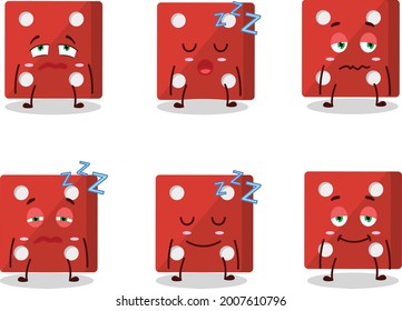 Cartoon character of red dice with sleepy expression. Vector illustration