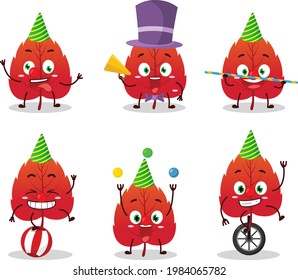 Cartoon character of red dried leaves with various circus shows. Vector illustration