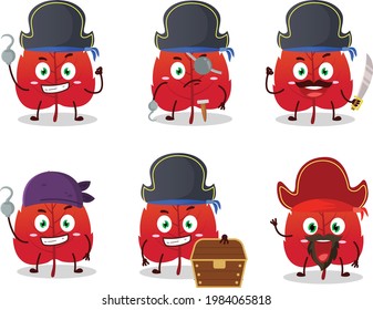 Cartoon character of red dried leaves with various pirates  emoticons.Vector illustration. Vector illustration