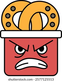 A cartoon character with a red face and a frowning expression