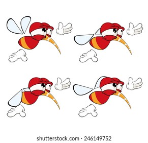 Cartoon character  red fly insect for a computer game storyboard