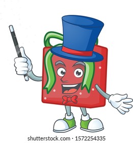 Cartoon character of red gift box Magician style