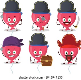 Cartoon character of red love baloon with various pirates emoticons