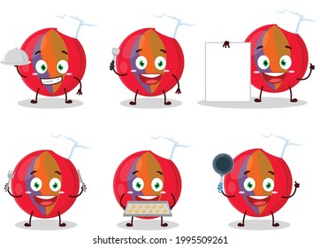 Cartoon character of red marbles with various chef emoticons. Vector illustration