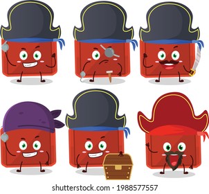 Cartoon character of red plastic tray with various pirates  emoticons. Vector illustration