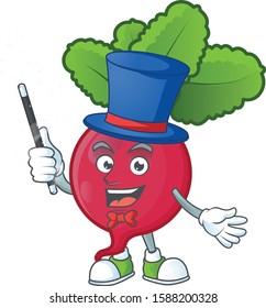 Cartoon character of red radish performance as a Magician