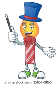 Cartoon character of red stripes candle Magician style