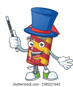 Cartoon character of red stripes fireworks rocket Magician style