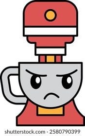 A cartoon character with a red and white mixer on top of his head