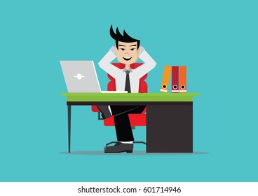 Cartoon character, Relaxed businessman sitting in office chair., vector eps10