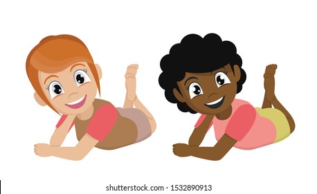Cartoon character, Relaxed woman laid on floor.White background.,vector eps10