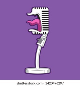 Cartoon character retro microphone screams, sing. vector image. eps
