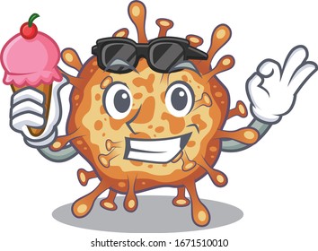 cartoon character of retro virus corona holding an ice cream