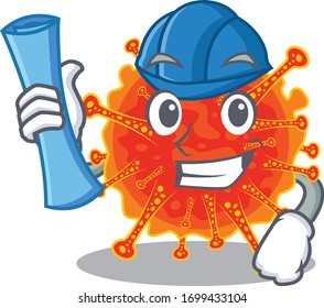 Cartoon character of riboviria brainy Architect with blue prints and blue helmet