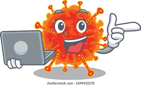 Cartoon character of riboviria clever student studying with a laptop
