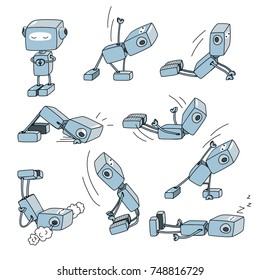 Cartoon character robot is engaged in yoga. Vector illustration.