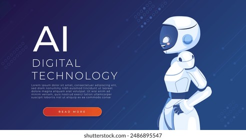 Cartoon character robot woman. AI Content Generator. Chatbot technology. Technology and engineering concept. AI chat bot based on artificial intelligence and neural networks. Online web banner.