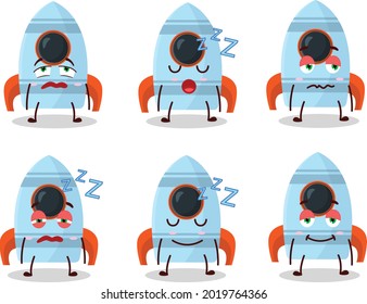 Cartoon character of rocket toy with sleepy expression. Vector illustration