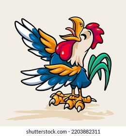 Cartoon character of a rooster standing and crowing