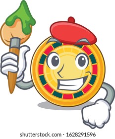 Cartoon character of roulette Artist with a brush