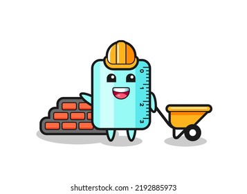 Cartoon character of ruller as a builder , cute style design for t shirt, sticker, logo element