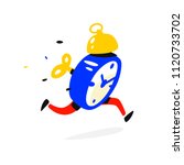 Cartoon character running alarm clock. Vector illustration. Time is up. The clock is running. Image is isolated on white background. Flat illustration for banner, print and website. Mascot company.