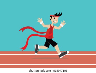 Cartoon character, Running man go to finish line., vector eps10