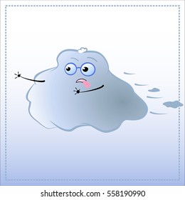 Cartoon character running in rush. Cute Cloud in glasses vector illustration. Hand-drawn character for being too late, missing time, hurry up, poor time management, disorganized lifestyle concepts