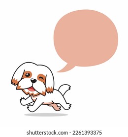 Cartoon character running shih tzu dog and speech bubble for design 