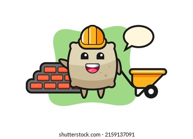 Cartoon-Charakter des Sackes als Baumeister , süßes Design für T-Shirt, Aufkleber, Logo-Element