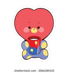 cartoon character with sad expression holding a drink