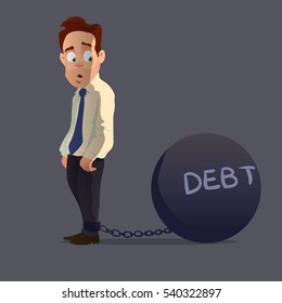 cartoon character, sad office worker with a Big Debt weight, flat style, business, concept vector Illustration