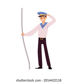 A cartoon character of sailor in form. The seaman working on board of ship or liner. Flat vector illustration isolated on a white background