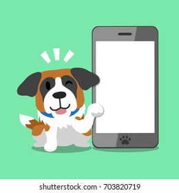 Cartoon character saint bernard dog and smartphone