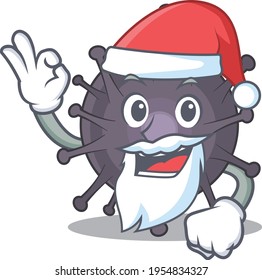 cartoon character of salmonella Santa with cute ok finger. Vector illustration