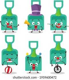 Cartoon character of sand shovel with various circus shows