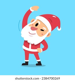 Cartoon character santa claus doing side bend stretch exercise for design.