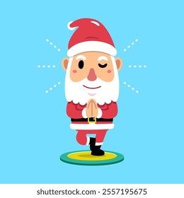 Cartoon character Santa Claus doing yoga on exercise mat for design.