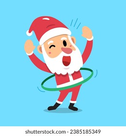 Cartoon character santa claus exercising with hula hoop for design.