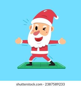 Cartoon character santa claus exercising on yoga mat for design.